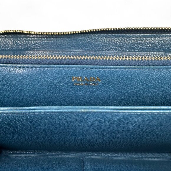 Women's Prada Saffiano Fiocco Leather Long Blue Zippered Ribbon Wallet - Picture 12 of 16